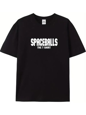 Baskılı Oversize Bisiklet Yaka T-Shirt - Siyah