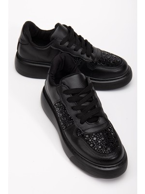 Jessica Kadın Siyah Cilt Taşlı Spor Ayakkabı