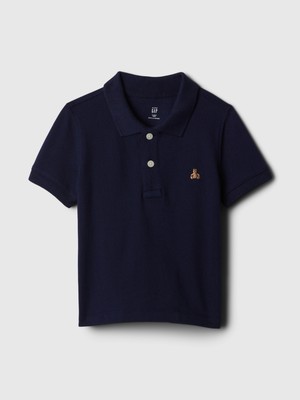 Gap Erkek Bebek Lacivert Brannan Bear İşlemeli Pique Polo Yaka T-Shirt