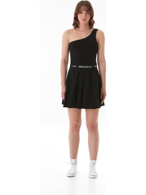 Yazı Baskılı Fermuarlı Terikoton Şort Etek