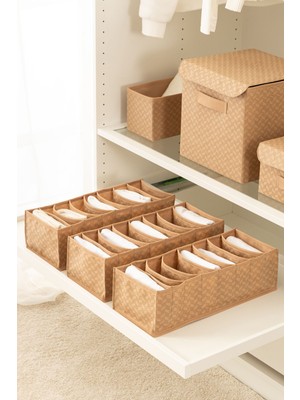 3lü Set 8 Bölmeli Bej Dolap Çekmece Içi Akordiyon Katlanır Çorap Çamaşır Düzenleyici Organizer