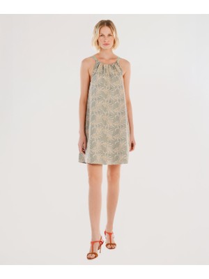 Bağlama Yakalı Kolsuz Mini Elbise