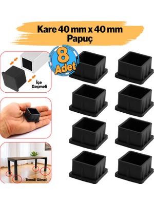 Masa Sandalye Sehpa Ayak Tapası Kare Tıpa Papuç Takoz 40 mm x 40 mm Parke Zemin Koruyucu 8 Adet