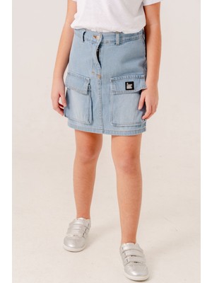 10-15 Yaş Önü Cep Detay Kız Çocuk Kot Şort Etek Mavi