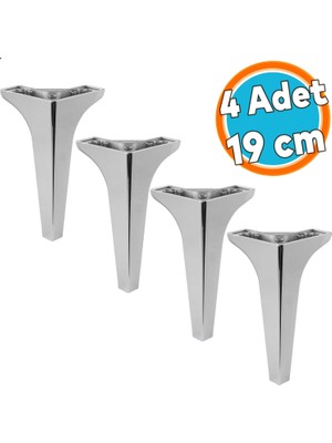 Mobilya Kanepe Sehpa Tv Ünitesi Koltuk Ayağı 19 cm Parlak Krom Baza Ayak 4 Adet