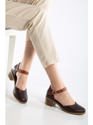 Analin Shoes Kadın Deri Bilekten Bağlı Sandalet Kadın Deri Sandalet Kahve