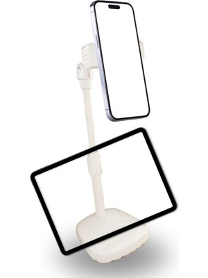 Masa Üstü Tablet ve Telefon Tutucu Plastik Aparat Beyaz Telefon Standı
