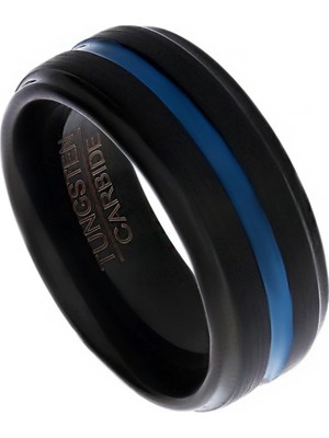 Erkek Siyah Renk Mavi Çizgi Detay Tungsten Yüzük
