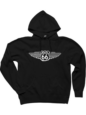 ROUTE66 Kanat Siyah Kapşonlu Sweatshirt Hoodie
