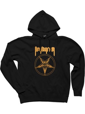 Pentagam Logo And Text 3 Siyah Kapşonlu Sweatshirt Hoodie