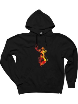 Red Basketball Silhouette Siyah Kapşonlu Sweatshirt Hoodie
