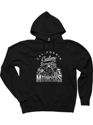California Custom Motorcycles Siyah Kapşonlu Sweatshirt Hoodie