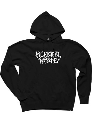 Municipal Waste Text Siyah Kapşonlu Sweatshirt Hoodie
