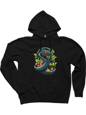 Cocktail And Snake Siyah Kapşonlu Sweatshirt Hoodie