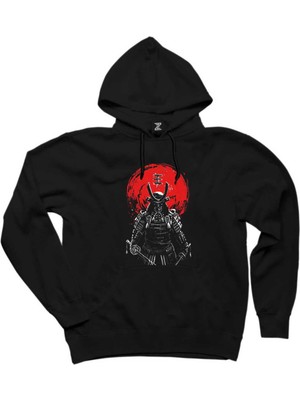Samurai Red Warrior Siyah Kapşonlu Sweatshirt Hoodie