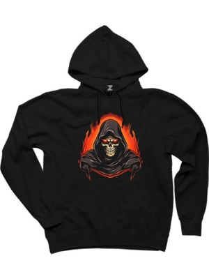 Skeleton Ghost Fire Siyah Kapşonlu Sweatshirt Hoodie