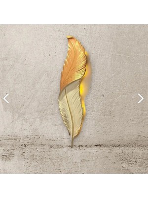 LED Aydınlatmalı, Pilli, Tüy Şeklinde Duvar Apliği, Krem Altın