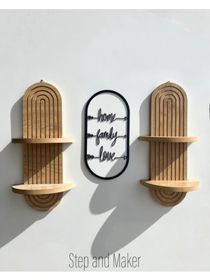 Home, Family & Love Tablo ve Duvar Rafı (2x) Duvar Dekorasyon Seti