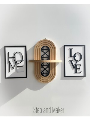 Çift Katmanlı 'home Love Tablo' & Ortası Desenli Duvar Rafı