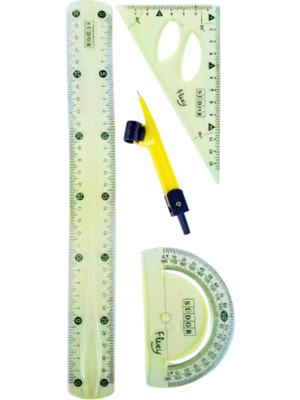 30 cm Esnek Kırılmaz Cetvel Takımı 4 Lü Set (Cetvel,pergel,açıölçer ve Pergelli Set)