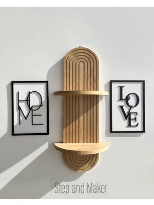 Çift Katmanlı 'home Love Tablo' & Duvar Rafı ( 70 -20 cm ) Duvar Dekor Seti