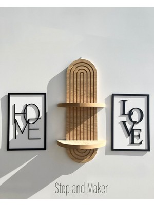 Çift Katmanlı 'home Love Tablo' & Duvar Rafı ( 54-16 cm ) Duvar Dekor Seti