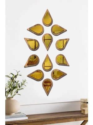 Su Damlası Dekoratif Ayna Seti Ahşap 12 Adet Pleksi Ayna