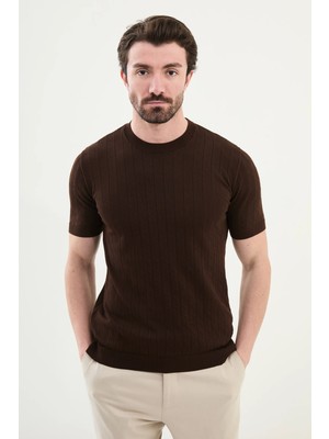Desenli Slim Fit Bisiklet Yaka Erkek Triko T-Shirt