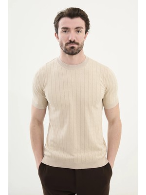 Desenli Slim Fit Bisiklet Yaka Erkek Triko T-Shirt