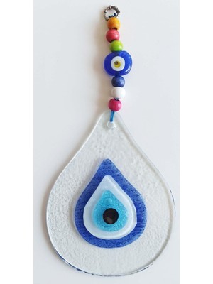 El Yapımı Damla Modeli Şeffaf Cam Nazar Boncuklu Duvar Süsü