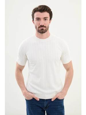 Desenli Slim Fit Bisiklet Yaka Erkek Triko T-Shirt
