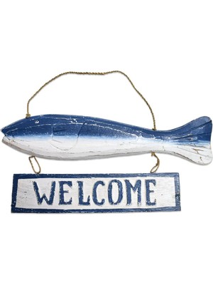 Ahşap Askılı Balık Welcome Tabela Hoş Geldiniz