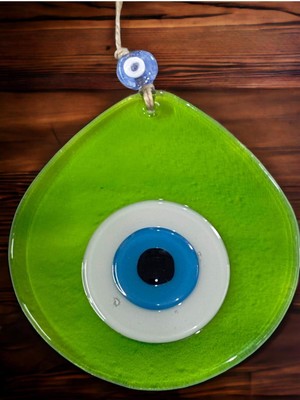 Mavi ve Yeşil Nazar Boncuklu Damla Desen El Yapımı Cam Duvar Süsü