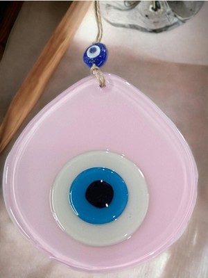 Pudra Pembe Damla Desen Mavi Nazar Boncuklu El Yapımı Cam Duvar Süsü