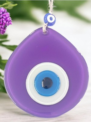El Yapımı Mavi Nazar Boncuklu Mor Renk Damla Desen Cam Duvar Süsü