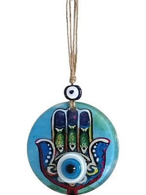 Fatma Ana Eli Desenli Nazar Boncuklu 10 cm Cam Duvar Süsü El Yapımı