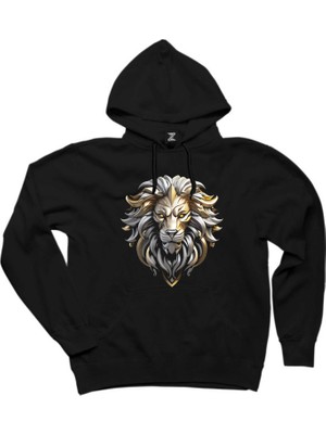Silver And Gold Lion Siyah Kapşonlu Sweatshirt Hoodie