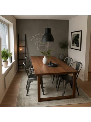 Salda Ahşap Kütük Yemek Masası / Toplantı Masası / Çalışma Masası U Ayak