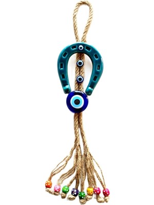 Cam Nazar Boncuklu Nal Şekilli Seramik Turkuaz Duvar Süsü