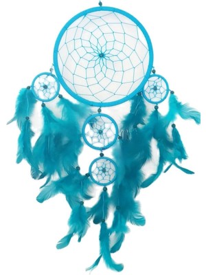 Turkuaz Rengi Kuş Tüylü Boncuklu Düş Kapanı El Yapımı Duvar Süsü