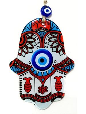 Kırmızı Balıklı Nazar Boncuklu Fatma Ana Bereket Eli Füzyon Cam Duvar Süsü