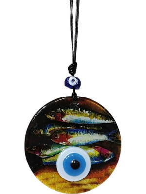 Balık Desenli 12 cm Füzyon Cam Duvar Süsü