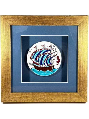 Iznik Çini Osmanlı Kalyon Motifli Paspartulu Plaket