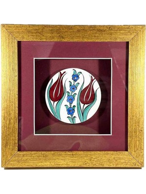 Iznik Çini Çift Lale Motifli Plaket