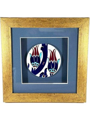 Iznik Çini S Lale Desenli Paspartulu Plaket