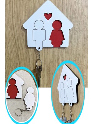 Ahşap Puzzle Çiftlere Özel Ahşap Puzzle Duvar 2 Li Anahtarlık Dekoratif Duvar Anahtarlık