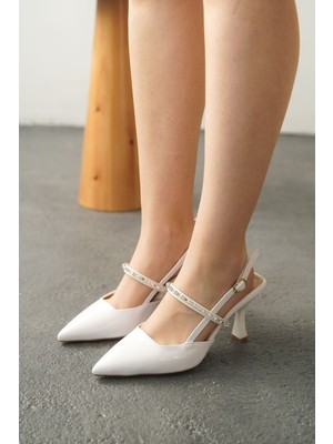 Kadın Simao Taşlı Topuklu Ayakkabı  - Beyaz-Rugan