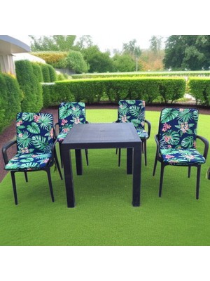 Lüks Arkalıklı Sandalye Minderi 4lü 4cm Süngerli Yeşil Yaprak