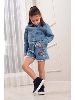 Kız Çocuk Kot Şortlu-Çeketli Takım