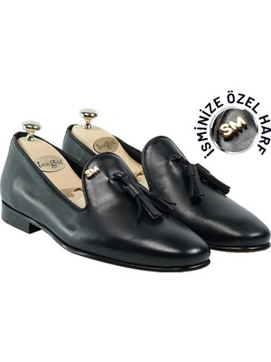 İstanbul Twingold Kişiye Özel Altın Harfli Antik Deri Püsküllü Erkek Ayakkabı